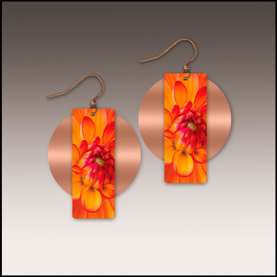 Orange Dahlia Banner Accent Handmade Earrings