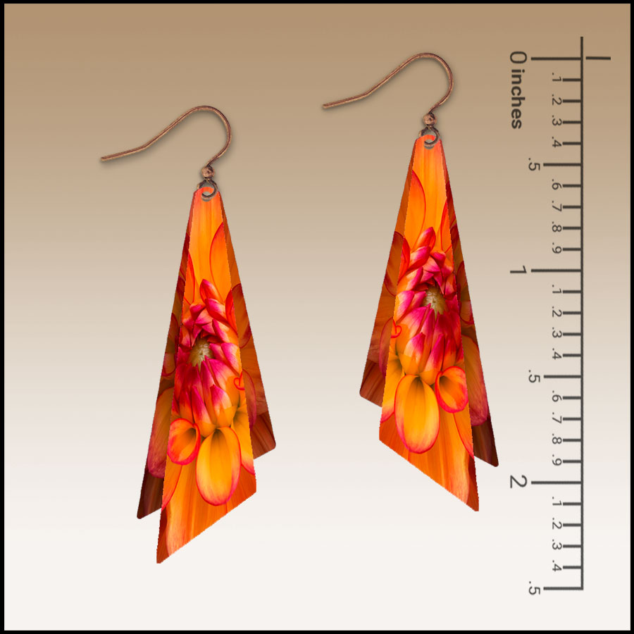 Orange Dahlia Wing Multilayer Handmade Earrings - Image 2